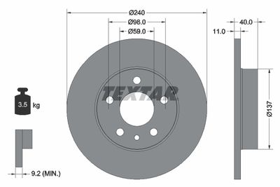 Тормозной диск TEXTAR 92083303 для ALFA ROMEO RZ