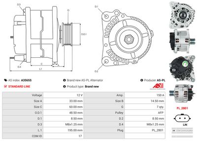 GENERATOR / ALTERNATOR AS-PL A3565S 4