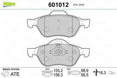 Комплект тормозных колодок, дисковый тормоз VALEO 601012 для RENAULT WIND