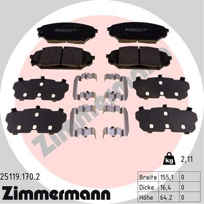 Комплект тормозных колодок, дисковый тормоз ZIMMERMANN 25119.170.2 для HYUNDAI ix55
