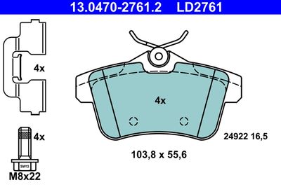 Комплект тормозных колодок, дисковый тормоз ATE 13.0470-2761.2 для PEUGEOT 508