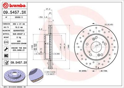 Тормозной диск BREMBO 09.5457.3X для ACURA RSX