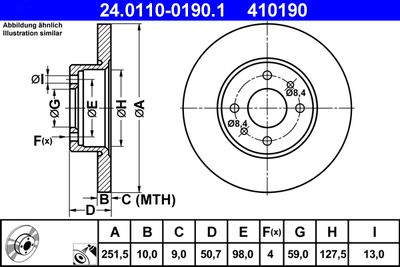Тормозной диск ATE 24.0110-0190.1 для LANCIA THEMA
