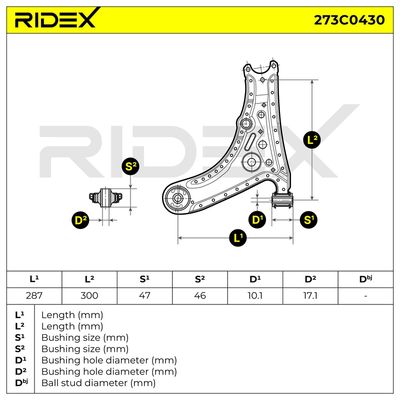 носач, окачване на колелата RIDEX 273C0430