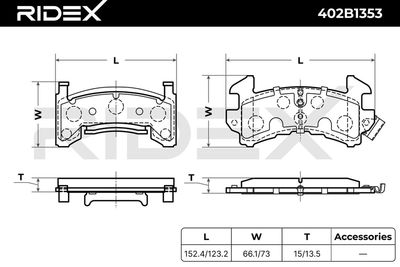 комплект спирачно феродо, дискови спирачки RIDEX 402B1353