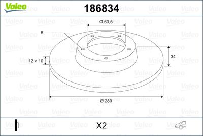 Тормозной диск VALEO 186834 для JAGUAR X-TYPE