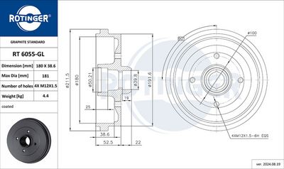 спирачен барабан ROTINGER RT 6055-GL