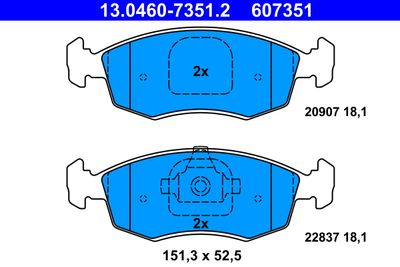 Комплект тормозных колодок, дисковый тормоз ATE 13.0460-7351.2 для FIAT STRADA