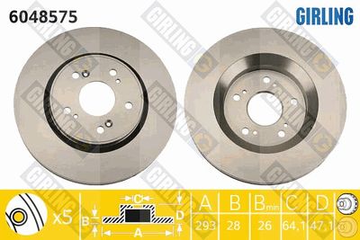 Тормозной диск GIRLING 6048575 для HONDA CROSSTOUR