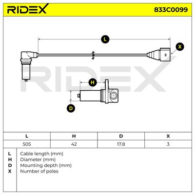 импулсен датчик, колянов вал RIDEX 833C0099