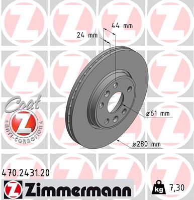 ZIMMERMANN 470.2431.20 Тормозные диски  для RENAULT MEGANE II (BM0/1_, CM0/1_) 2.0 dCi