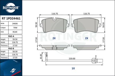 комплект спирачно феродо, дискови спирачки ROTINGER