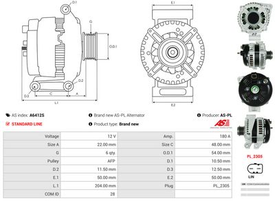 GENERATOR / ALTERNATOR AS-PL A6412S 4