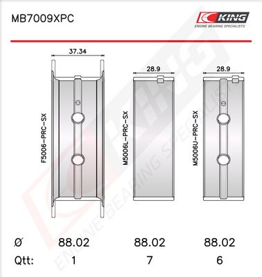 Комплект черупки на лагера на коляновия вал KING MB7009XPC STDX