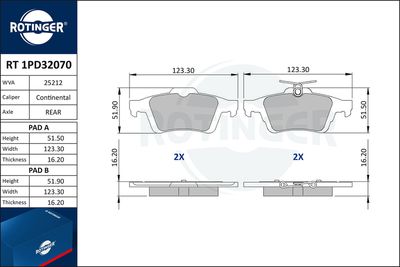 Zestaw klocków hamulcowych, hamulce tarczowe ROTINGER RT 1PD32070