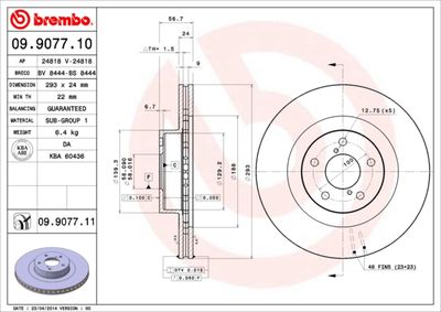 BREMBO 09.9077.11 Тормозные диски  для SUBARU OUTBACK (Субару Оутбакk)