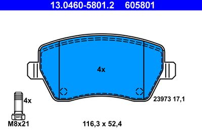 Комплект тормозных колодок, дисковый тормоз ATE 13.0460-5801.2 для RENAULT ZOE