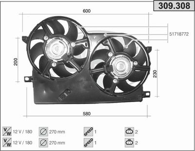 AHE 309.308 Вентилятор системы охлаждения двигателя  для FIAT STRADA (Фиат Страда)
