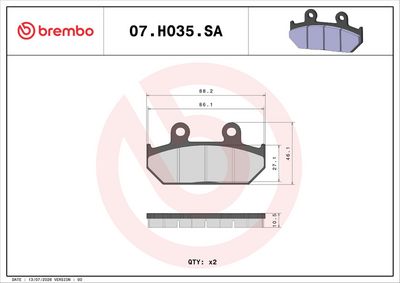 Bromsbeläggssats, skivbroms BREMBO 07HO35SA