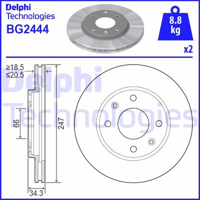 Тормозной диск DELPHI BG2444 для PEUGEOT 206+