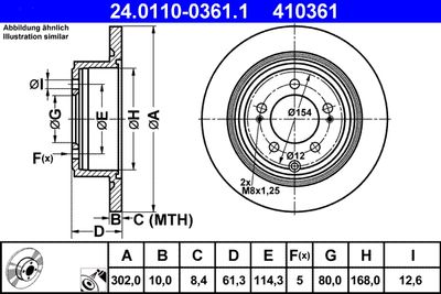 Тормозной диск ATE 24.0110-0361.1 для JEEP PATRIOT