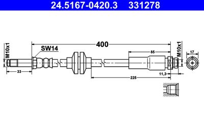 ATE 24.5167-0420.3 Тормозной шланг для FORD FOCUS C-MAX (DM2)