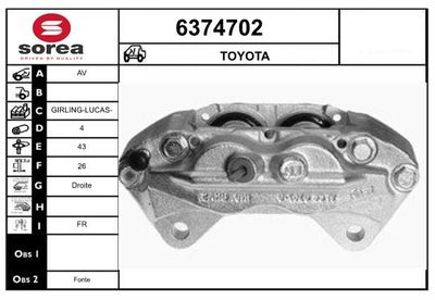 STARTCAR 6374702 Тормозной суппорт для TOYOTA HILUX VII Пикап (_N1_, _N2_, _N3_) 2.5 D-4D 4WD (KUN25_)
