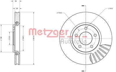 METZGER 6110622 Тормозные диски  для DODGE CARAVAN (RG_) 3.8 AWD