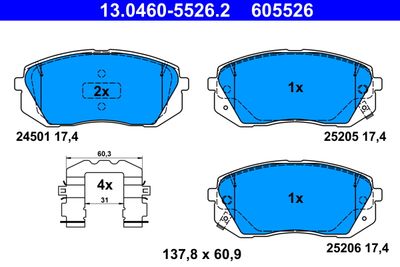 Комплект тормозных колодок, дисковый тормоз ATE 13.0460-5526.2 для HYUNDAI KONA