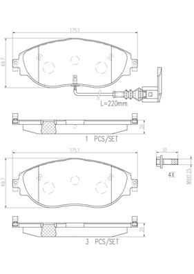 Sada brzdových destiček, kotoučová brzda BREMBO P85144N
