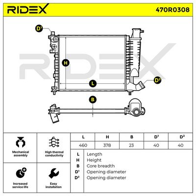 радиатор, охлаждане на двигателя RIDEX 470R0308