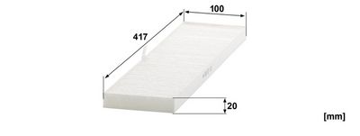 Cabinefilter (417x100x20mm) past: JCB 555-210 R, 555-260 R, 200W, 140, 140HD, 141