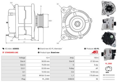 GENERATOR / ALTERNATOR AS-PL A3505S 4