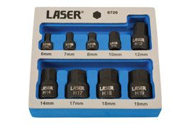 Laser Tools Low Profile Impact Hex Socket Bit Set 1/4"D, 3/8"D 9pc