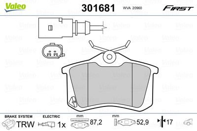 Комплект тормозных колодок, дисковый тормоз VALEO 301681 для SEAT ALHAMBRA