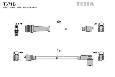 Комплект проводов зажигания TESLA T671B для PEUGEOT 505