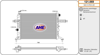 AHE 121.069 Радиатор охлаждения двигателя для OPEL ASTRA G Фургон/универсал (F70)