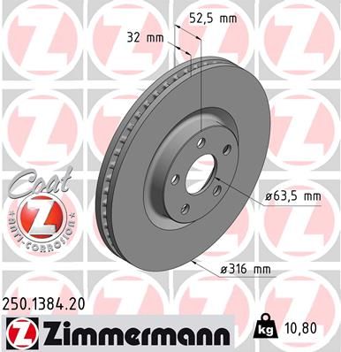 ZIMMERMANN 250.1384.20 Тормозные диски  для FORD USA  (Форд сша Едге)