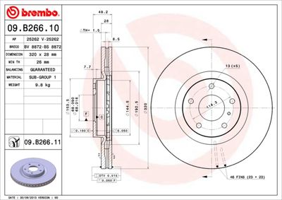 BREMBO 09.B266.10 Тормозные диски  для INFINITI  (Инфинити Еx)