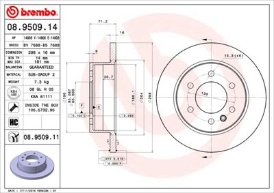 Тормозной диск BREMBO 08.9509.11 для VW CRAFTER