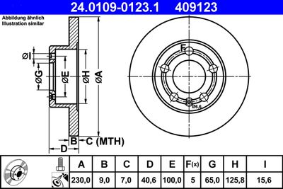 Тормозной диск ATE 24.0109-0123.1 для AUDI A1