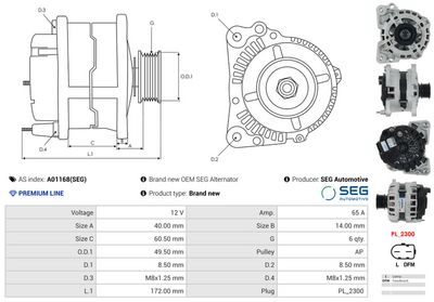 GENERATOR / ALTERNATOR AS-PL A01168SEG 4