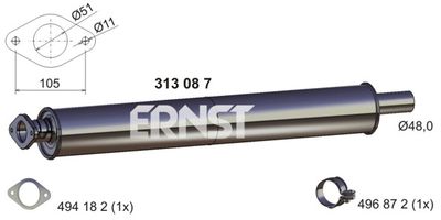 ERNST 313087 Глушитель выхлопных газов  для VOLVO V50 (Вольво В50)
