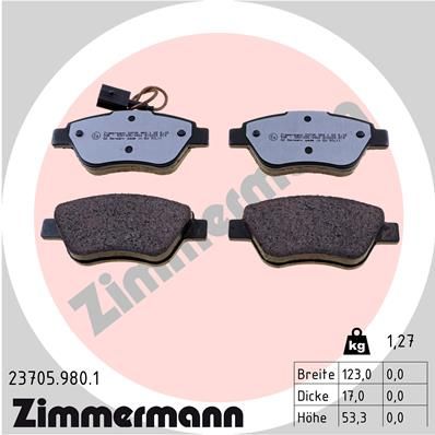 Комплект тормозных колодок, дисковый тормоз ZIMMERMANN 23705.980.1 для CITROËN NEMO
