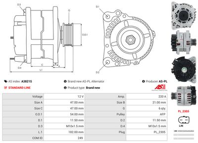 GENERATOR / ALTERNATOR AS-PL A3821S 4