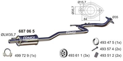 Средний глушитель выхлопных газов ERNST 687065 для TOYOTA YARIS