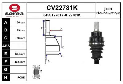 GELENKSATZ ANTRIEBSWELLE EAI CV22781K