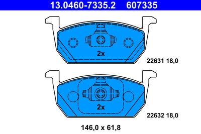 Комплект тормозных колодок, дисковый тормоз ATE 13.0460-7335.2 для SEAT ARONA