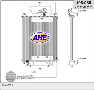 AHE 108.030 Радиатор охлаждения двигателя  для DAIHATSU  (Дайхатсу Тревис)
