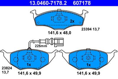 ATE 13.0460-7178.2 Тормозные колодки и сигнализаторы  для AUDI A2 (Ауди А2)